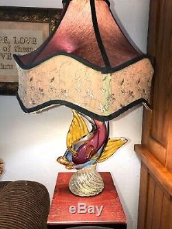 Rare Murano Italian Glass Fish Lamp Cranberry/amber Vintage New Wiring L@@k