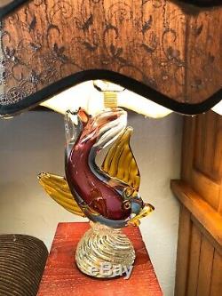 Rare Murano Italian Glass Fish Lamp Cranberry/amber Vintage New Wiring L@@k