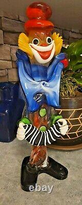 Rare Murano Italy XLarge Bow Clown Art Glass Hand blown Figurine 15 Tall! Cute