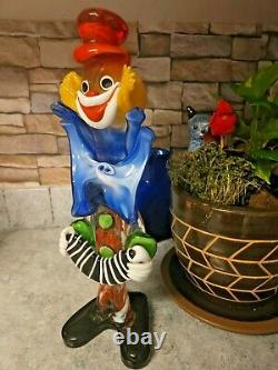 Rare Murano Italy XLarge Bow Clown Art Glass Hand blown Figurine 15 Tall! Cute