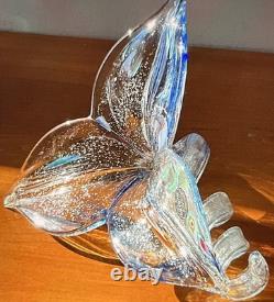 Rare Murano Large Multi Color Hand Blown 3 Petal Flower Free Standing HTF Label
