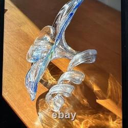 Rare Murano Large Multi Color Hand Blown 3 Petal Flower Free Standing HTF Label