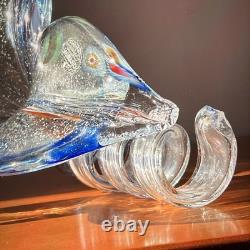 Rare Murano Large Multi Color Hand Blown 3 Petal Flower Free Standing HTF Label