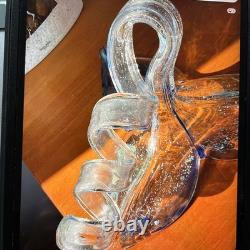 Rare Murano Large Multi Color Hand Blown 3 Petal Flower Free Standing HTF Label