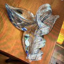Rare Murano Large Multi Color Hand Blown 3 Petal Flower Free Standing HTF Label