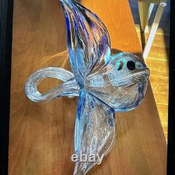 Rare Murano Large Multi Color Hand Blown 3 Petal Flower Free Standing HTF Label