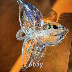 Rare Murano Large Multi Color Hand Blown 3 Petal Flower Free Standing HTF Label