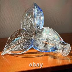 Rare Murano Large Multi Color Hand Blown 3 Petal Flower Free Standing HTF Label