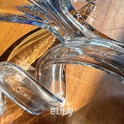 Rare Murano Large Multi Color Hand Blown 3 Petal Flower Free Standing HTF Label