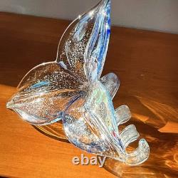 Rare Murano Large Multi Color Hand Blown 3 Petal Flower Free Standing HTF Label