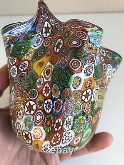 Rare Murano Millefiori Campanella Handkerchief Vase Bowl Italy Hand Blown