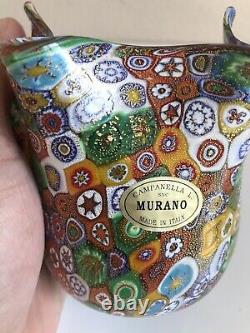 Rare Murano Millefiori Campanella Handkerchief Vase Bowl Italy Hand Blown