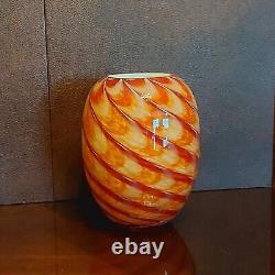 Rare Murano Swirl Art Vase Hand-Blown Red & Gold Double Cased White Inside