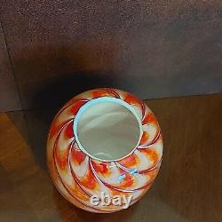 Rare Murano Swirl Art Vase Hand-Blown Red & Gold Double Cased White Inside