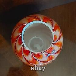 Rare Murano Swirl Art Vase Hand-Blown Red & Gold Double Cased White Inside