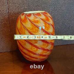 Rare Murano Swirl Art Vase Hand-Blown Red & Gold Double Cased White Inside