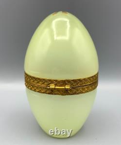 Rare Murano Uv Uranium Opaline Glass Box Casket Egg Evans Lighter Gilt Brass MCM