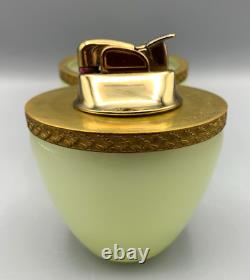 Rare Murano Uv Uranium Opaline Glass Box Casket Egg Evans Lighter Gilt Brass MCM