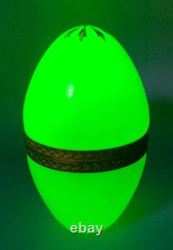 Rare Murano Uv Uranium Opaline Glass Box Casket Egg Evans Lighter Gilt Brass MCM