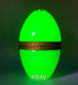 Rare Murano Uv Uranium Opaline Glass Box Casket Egg Evans Lighter Gilt Brass MCM