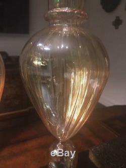 Rare Pair Salviati Venetian Glass Hand Blown Glass Ribbed Bud Vases Murano