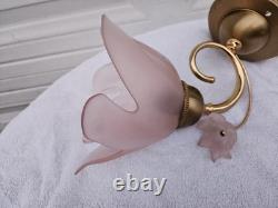 Rare SCONCES F. Fabbian Frosted Hand Blown Pink Glass Murano Made in Italy