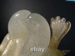 Rare Seguso Glass Vintage White Opaline Lovebirds withGold Fleck Murano Eames Era