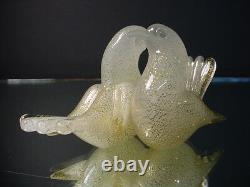 Rare Seguso Glass Vintage White Opaline Lovebirds withGold Fleck Murano Eames Era