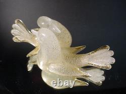 Rare Seguso Glass Vintage White Opaline Lovebirds withGold Fleck Murano Eames Era