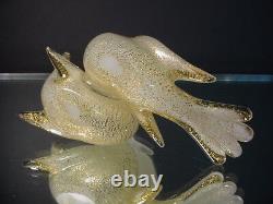 Rare Seguso Glass Vintage White Opaline Lovebirds withGold Fleck Murano Eames Era