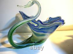 Rare Sommerso Murano Millefiori Hand Blown Art Glass Swan Bowl Centerpiece Italy