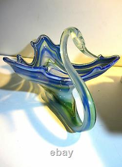 Rare Sommerso Murano Millefiori Hand Blown Art Glass Swan Bowl Centerpiece Italy
