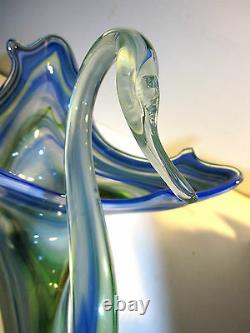 Rare Sommerso Murano Millefiori Hand Blown Art Glass Swan Bowl Centerpiece Italy