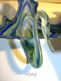 Rare Sommerso Murano Millefiori Hand Blown Art Glass Swan Bowl Centerpiece Italy