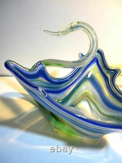 Rare Sommerso Murano Millefiori Hand Blown Art Glass Swan Bowl Centerpiece Italy