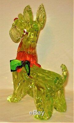 Rare & Stunning Large Murano Italy Vaseline Art Glass Scottie Dog Figurine