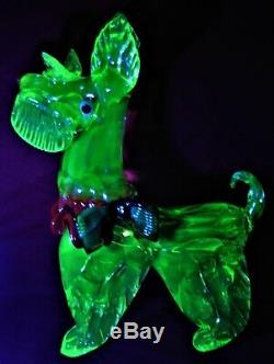 Rare & Stunning Large Murano Italy Vaseline Art Glass Scottie Dog Figurine