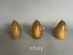Rare Trio of Murano Hand Blown Glass Amber Firebird Lampshade Pendant Lights