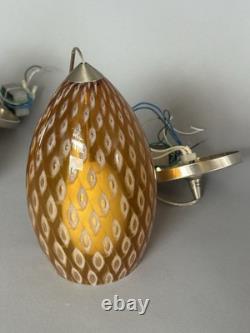 Rare Trio of Murano Hand Blown Glass Amber Firebird Lampshade Pendant Lights