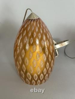 Rare Trio of Murano Hand Blown Glass Amber Firebird Lampshade Pendant Lights