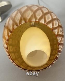 Rare Trio of Murano Hand Blown Glass Amber Firebird Lampshade Pendant Lights