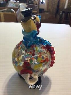 Rare Vintage Italy MURANO Venetian Hand Blown Glass Colorful Clown Figurine