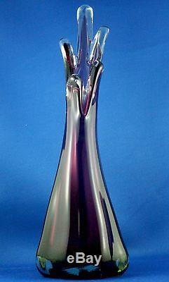 Rare Vintage MURANO Italy AMETHYST ART GLASS Handmade Finger Vase VG