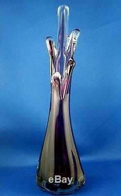 Rare Vintage MURANO Italy AMETHYST ART GLASS Handmade Finger Vase VG