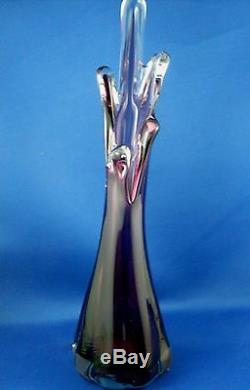Rare Vintage MURANO Italy AMETHYST ART GLASS Handmade Finger Vase VG