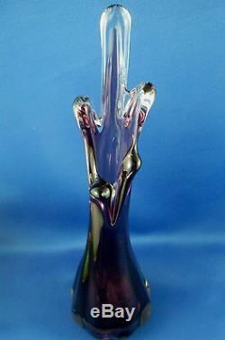 Rare Vintage MURANO Italy AMETHYST ART GLASS Handmade Finger Vase VG