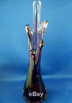 Rare Vintage MURANO Italy AMETHYST ART GLASS Handmade Finger Vase VG