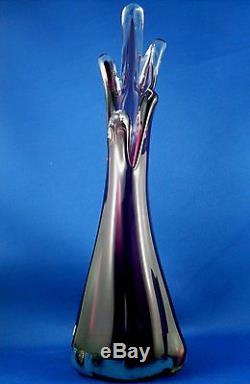 Rare Vintage MURANO Italy AMETHYST ART GLASS Handmade Finger Vase VG