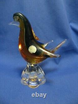 Rare Vintage Murano Glass Blue Bird Beautiful Color 6 5 Original Gold Seal