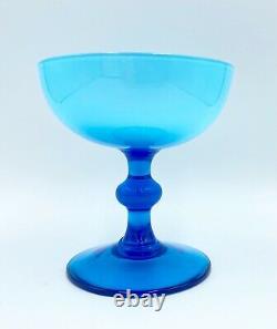 Rare Vintage Set 4 Italian Carlo Moretti Blue Champagne Coupe Cocktail Glasses